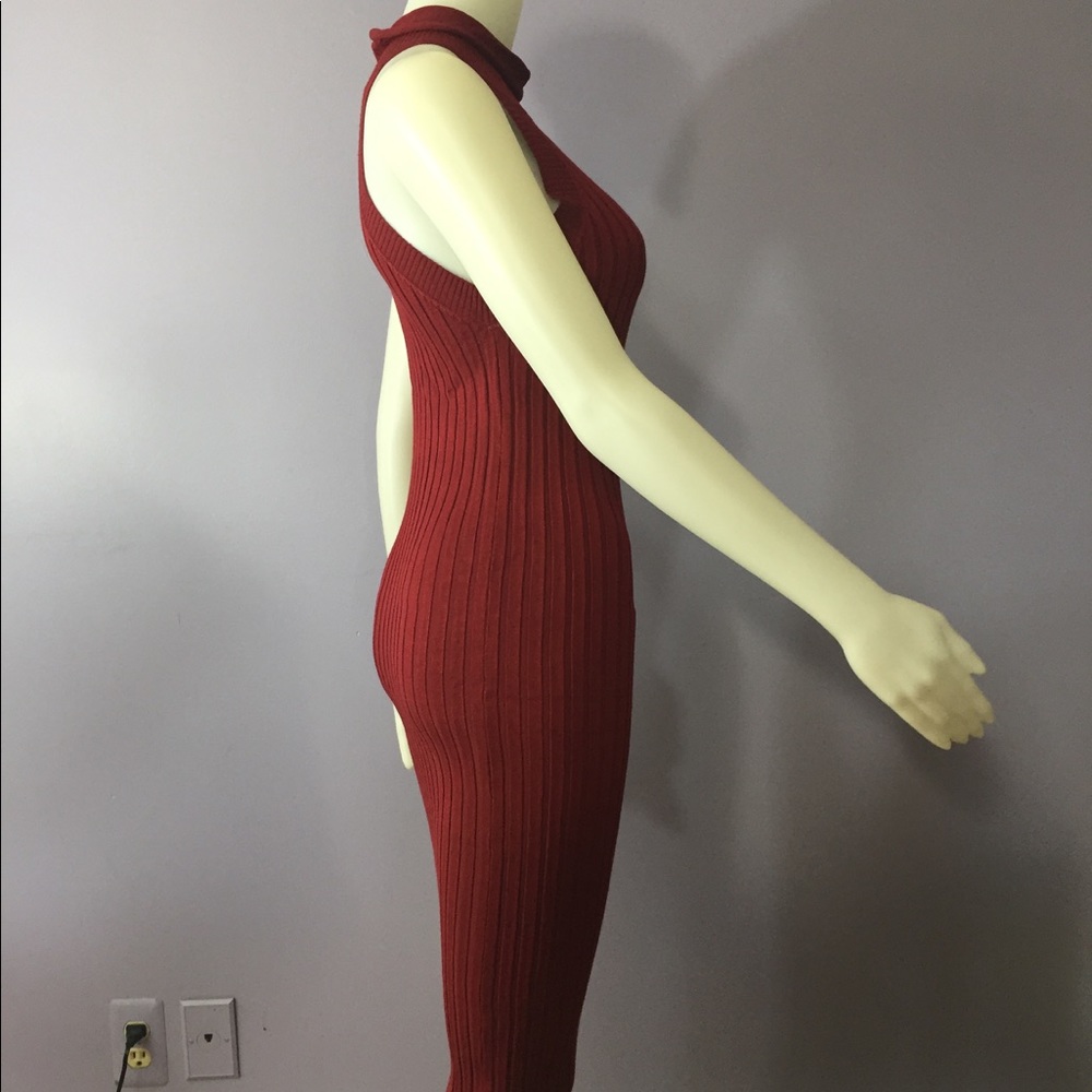 NWT Burgundy Rib Knit Knee Length Turtleneck Dress Size  S/M & M/L - Picture 5 of 7